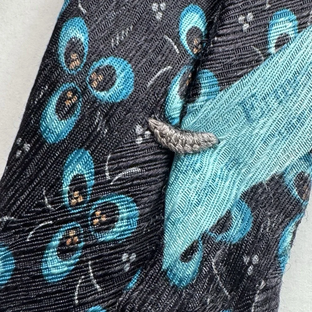Ermenegildo Zegna Tie Men's Black Teal Geometric Floral Silk Designer Necktie